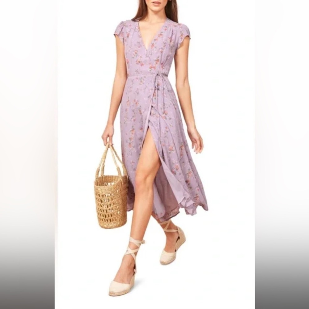 Reformation Carina Wrap Dress Lilac Floral